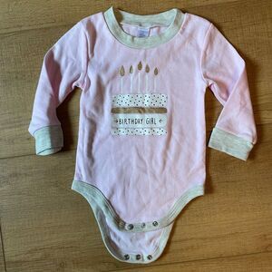 Modern baby little girls pink long sleeve birthday onsie 12 months grey